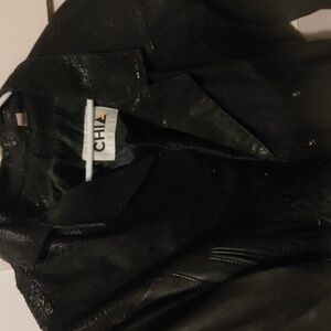 Vintage 80s CHIA Black leather & textured leather jacket S